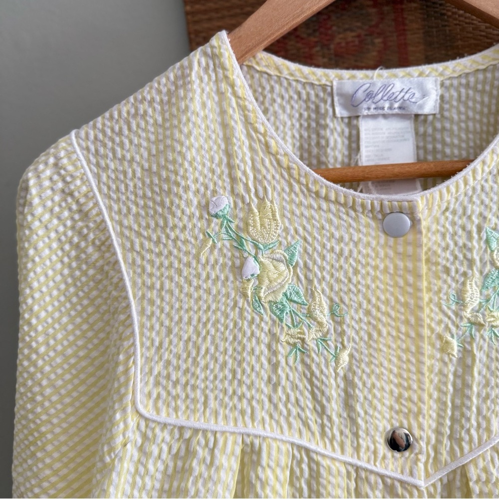 Vintage Embroidered Yellow Striped House Dress Pajamas Large - Picture 6 of 9